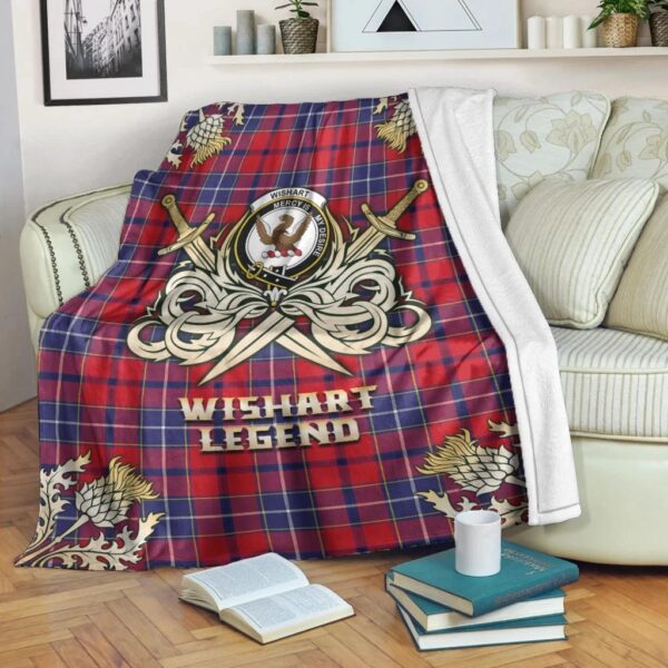 Wishart Dress Clan Blanket, Scottish Tartan Wishart Dress Clans Premium Blanket Gold Crest Style - Image 3