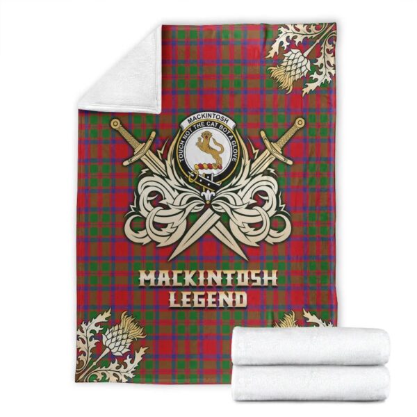 MacKintosh Modern Clan Blanket, Scottish Tartan MacKintosh Modern Clans Premium Blanket Gold Crest Style