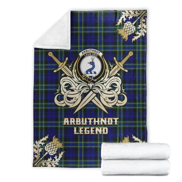 Arbuthnot Modern Clan Blanket, Scottish Tartan Arbuthnot Modern Clans Premium Blanket Gold Crest Style