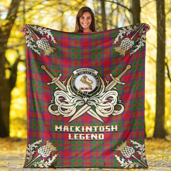 MacKintosh Modern Clan Blanket, Scottish Tartan MacKintosh Modern Clans Premium Blanket Gold Crest Style - Image 2