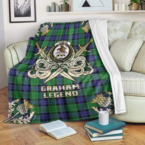 Graham of Menteith Modern Clan Blanket, Scottish Tartan Graham of Menteith Modern Clans Premium Blanket Gold Crest Style - Image 3