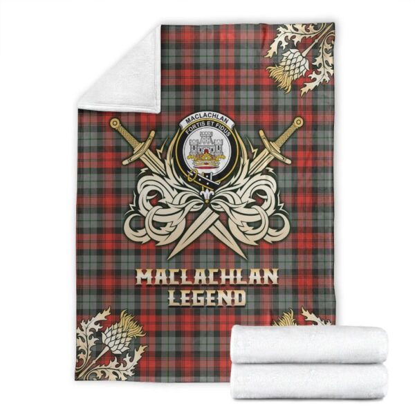 MacLachlan Weathered Clan Blanket, Scottish Tartan MacLachlan Weathered Clans Premium Blanket Gold Crest Style