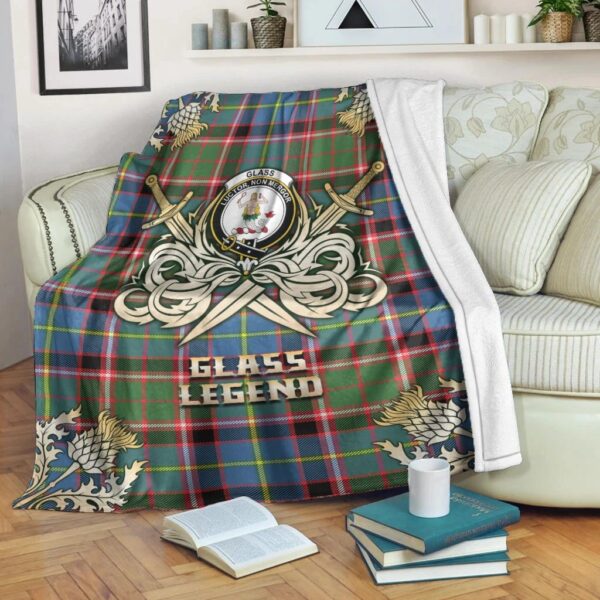 Glass Clan Blanket, Scottish Tartan Glass Clans Premium Blanket Gold Crest Style - Image 3