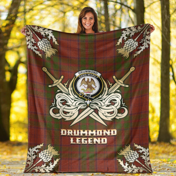 Drummond Clan Clan Blanket, Scottish Tartan Drummond Clan Clans Premium Blanket Gold Crest Style - Image 2