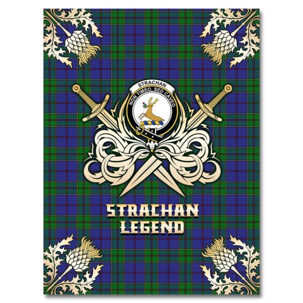 Strachan Clan Blanket, Scottish Tartan Strachan Clans Premium Blanket Gold Crest Style - Image 4