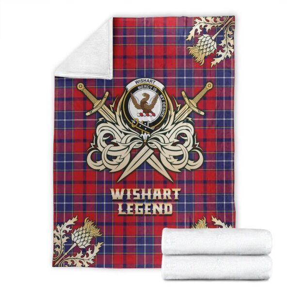 Wishart Dress Clan Blanket, Scottish Tartan Wishart Dress Clans Premium Blanket Gold Crest Style