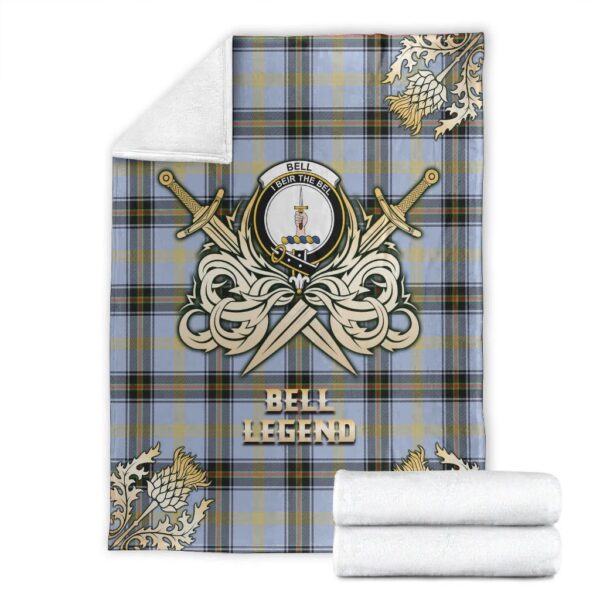 Bell of the Borders Clan Blanket, Scottish Tartan Bell of the Borders Clans Premium Blanket Gold Crest Style