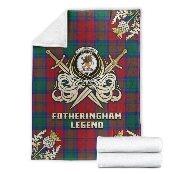 Fotheringham Modern Clan Blanket, Scottish Tartan Fotheringham Modern Clans Premium Blanket Gold Crest Style