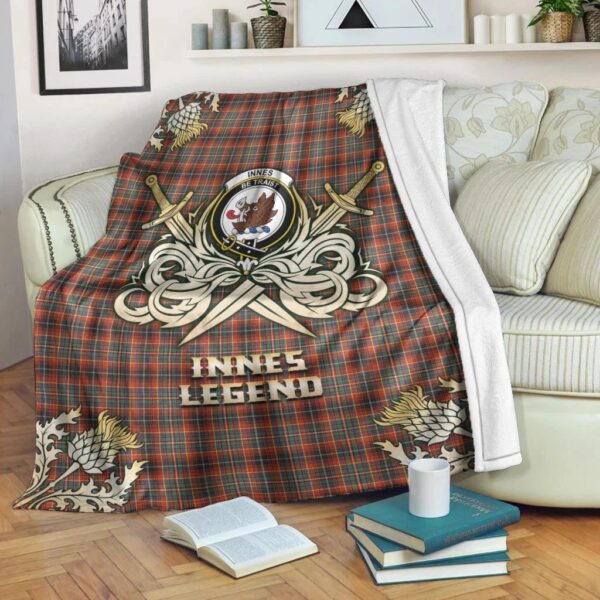 Innes Ancient Clan Blanket, Scottish Tartan Innes Ancient Clans Premium Blanket Gold Crest Style - Image 3