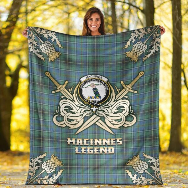 MacInnes Ancient Clan Blanket, Scottish Tartan MacInnes Ancient Clans Premium Blanket Gold Crest Style - Image 2