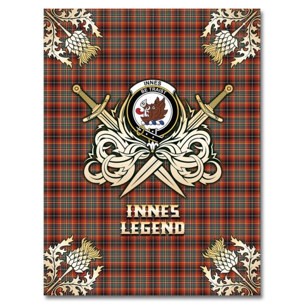 Innes Ancient Clan Blanket, Scottish Tartan Innes Ancient Clans Premium Blanket Gold Crest Style - Image 4