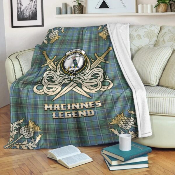 MacInnes Ancient Clan Blanket, Scottish Tartan MacInnes Ancient Clans Premium Blanket Gold Crest Style - Image 3