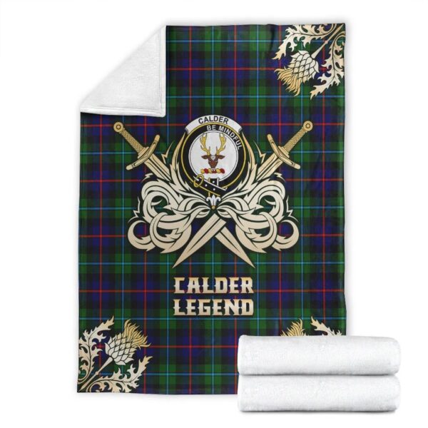 Calder Modern Clan Blanket, Scottish Tartan Calder Modern Clans Premium Blanket Gold Crest Style