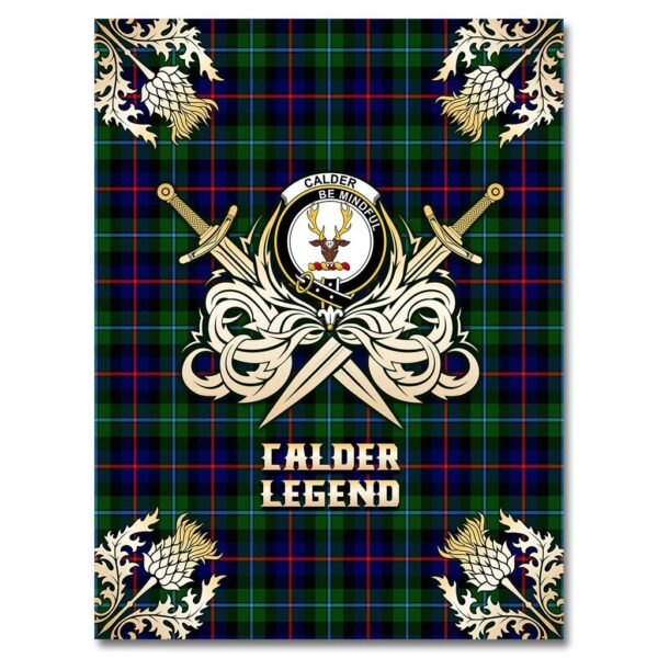 Calder Modern Clan Blanket, Scottish Tartan Calder Modern Clans Premium Blanket Gold Crest Style - Image 4