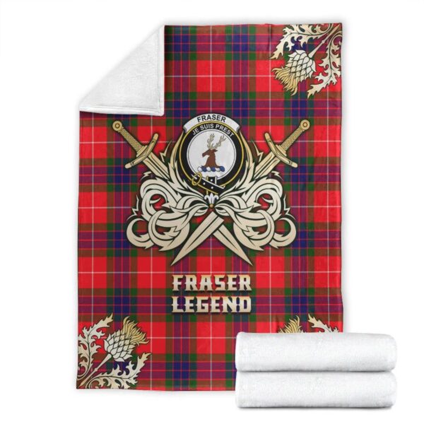 Fraser Modern Clan Blanket, Scottish Tartan Fraser Modern Clans Premium Blanket Gold Crest Style