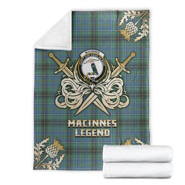 MacInnes Ancient Clan Blanket, Scottish Tartan MacInnes Ancient Clans Premium Blanket Gold Crest Style