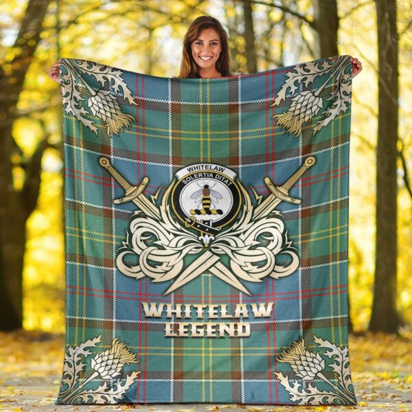 Whitelaw Clan Blanket, Scottish Tartan Whitelaw Clans Premium Blanket Gold Crest Style - Image 2