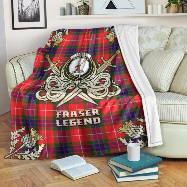 Fraser Modern Clan Blanket, Scottish Tartan Fraser Modern Clans Premium Blanket Gold Crest Style - Image 3