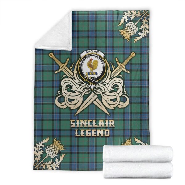 Sinclair Hunting Ancient Clan Blanket, Scottish Tartan Sinclair Hunting Ancient Clans Premium Blanket Gold Crest Style