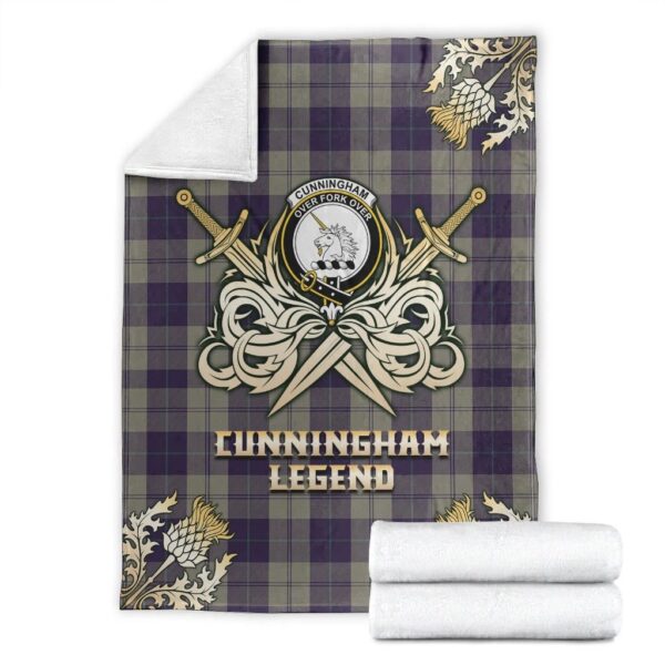 Cunningham Dress Blue Dancers Clan Blanket, Scottish Tartan Cunningham Dress Blue Dancers Clans Premium Blanket Gold Crest Style