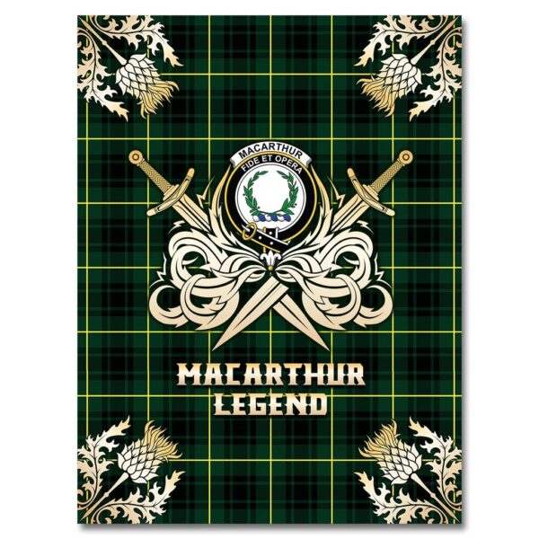 MacArthur Modern Clan Blanket, Scottish Tartan MacArthur Modern Clans Premium Blanket Gold Crest Style - Image 4