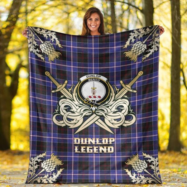 Dunlop Modern Clan Blanket, Scottish Tartan Dunlop Modern Clans Premium Blanket Gold Crest Style - Image 2