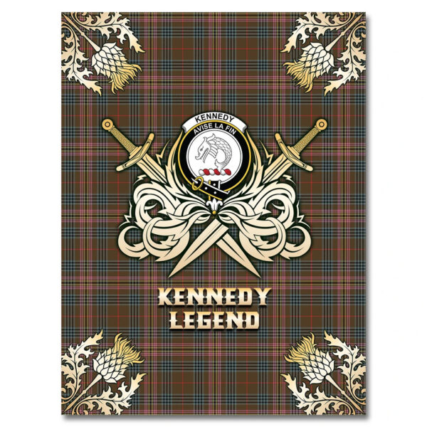 Kennedy Weathered Clan Blanket, Scottish Tartan Kennedy Weathered Clans Premium Blanket Gold Crest Style - Image 4