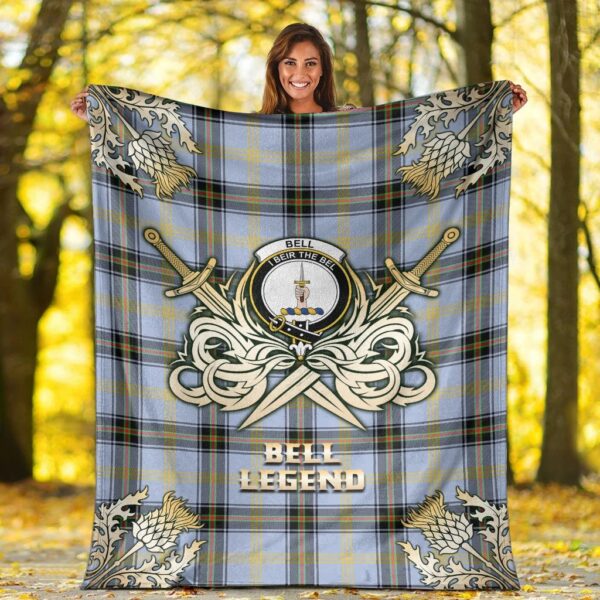 Bell of the Borders Clan Blanket, Scottish Tartan Bell of the Borders Clans Premium Blanket Gold Crest Style - Image 2