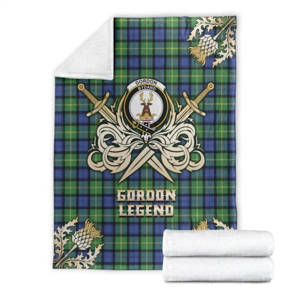 Gordon Old Ancient Clan Blanket, Scottish Tartan Gordon Old Ancient Clans Premium Blanket Gold Crest Style