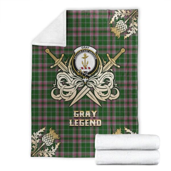 Gray Hunting Clan Blanket, Scottish Tartan Gray Hunting Clans Premium Blanket Gold Crest Style