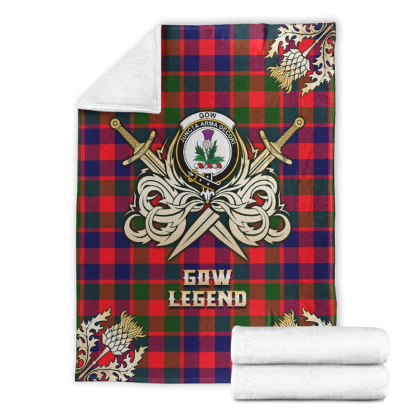 Gow of Skeoch Clan Blanket, Scottish Tartan Gow of Skeoch Clans Premium Blanket Gold Crest Style