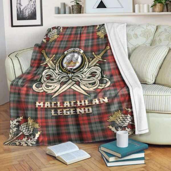 MacLachlan Weathered Clan Blanket, Scottish Tartan MacLachlan Weathered Clans Premium Blanket Gold Crest Style - Image 3