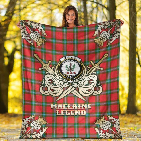 MacLaine of Loch Buie Clan Blanket, Scottish Tartan MacLaine of Loch Buie Clans Premium Blanket Gold Crest Style - Image 2