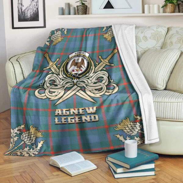 Agnew Ancient Clan Blanket, Scottish Tartan Agnew Ancient Clans Premium Blanket Gold Crest Style - Image 3