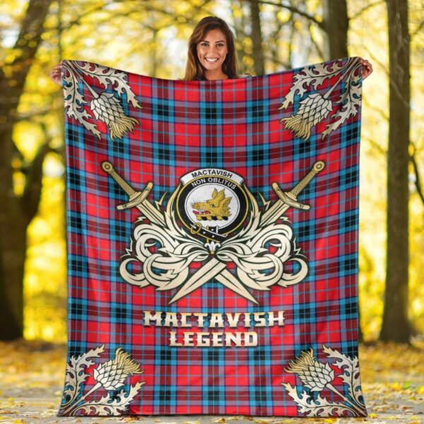 MacTavish Modern Clan Blanket, Scottish Tartan MacTavish Modern Clans Premium Blanket Gold Crest Style - Image 2