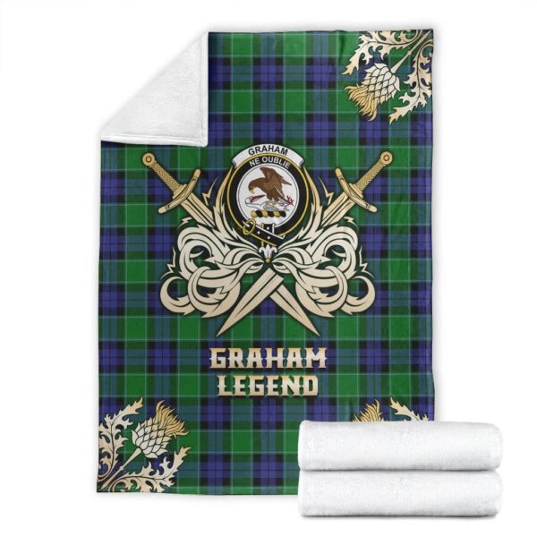 Graham of Menteith Modern Clan Blanket, Scottish Tartan Graham of Menteith Modern Clans Premium Blanket Gold Crest Style