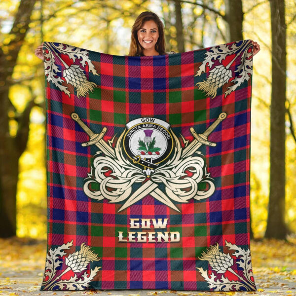 Gow of Skeoch Clan Blanket, Scottish Tartan Gow of Skeoch Clans Premium Blanket Gold Crest Style - Image 2