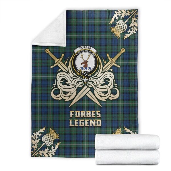 Forbes Ancient Clan Blanket, Scottish Tartan Forbes Ancient Clans Premium Blanket Gold Crest Style