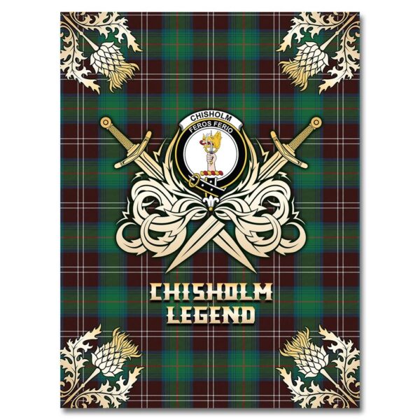 Chisholm Hunting Ancient Clan Blanket, Scottish Tartan Chisholm Hunting Ancient Clans Premium Blanket Gold Crest Style - Image 4