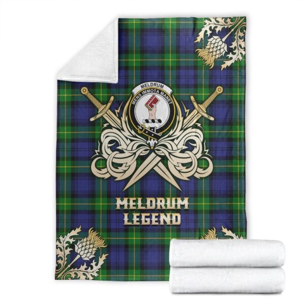 Meldrum Clan Blanket, Scottish Tartan Meldrum Clans Premium Blanket Gold Crest Style