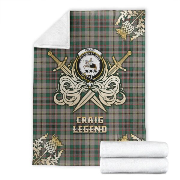 Craig Ancient Clan Blanket, Scottish Tartan Craig Ancient Clans Premium Blanket Gold Crest Style