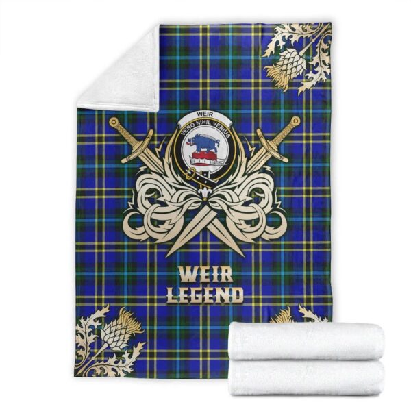 Weir Modern Clan Blanket, Scottish Tartan Weir Modern Clans Premium Blanket Gold Crest Style