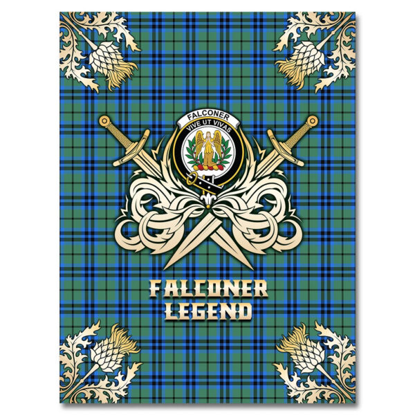 Falconer Clan Blanket, Scottish Tartan Falconer Clans Premium Blanket Gold Crest Style - Image 4