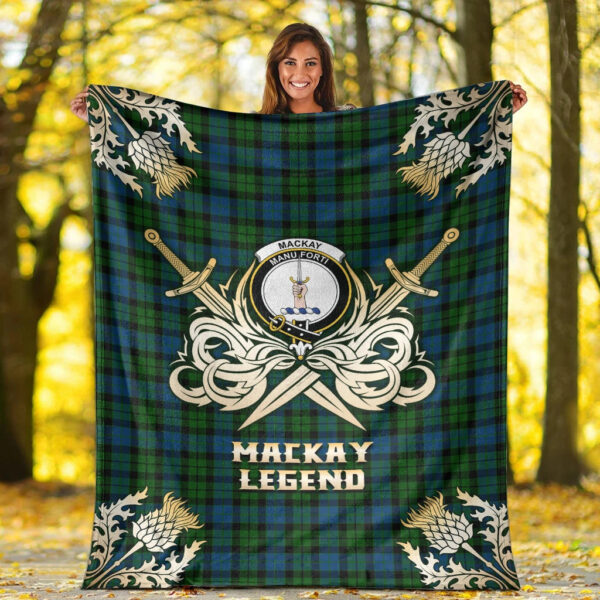 MacKay Modern Clan Blanket, Scottish Tartan MacKay Modern Clans Premium Blanket Gold Crest Style - Image 2