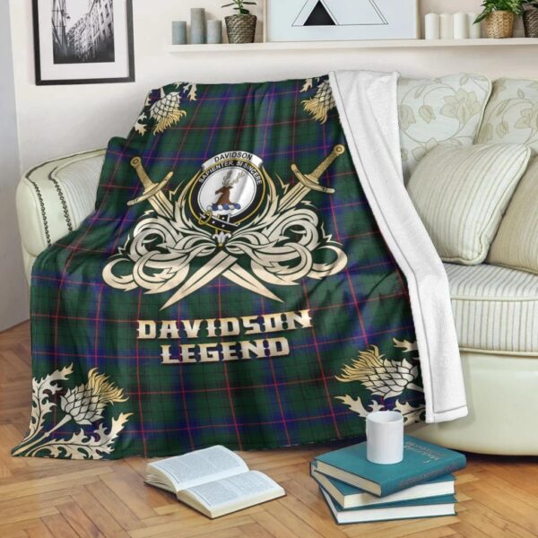 Davidson Modern Clan Blanket, Scottish Tartan Davidson Modern Clans Premium Blanket Gold Crest Style - Image 3