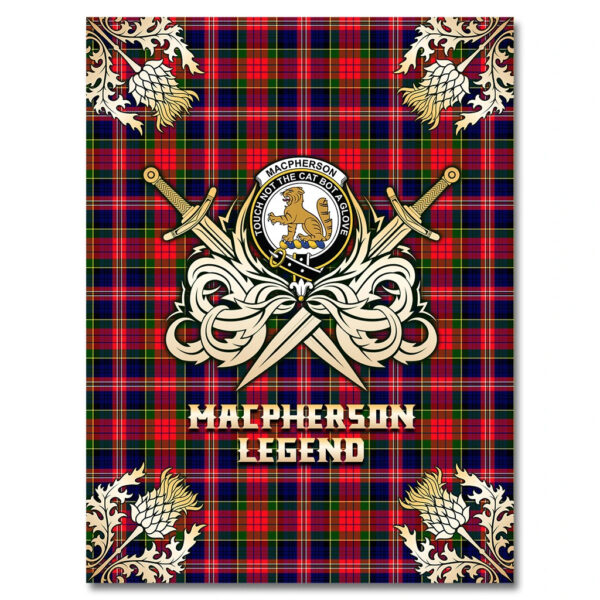 MacPherson Modern Clan Blanket, Scottish Tartan MacPherson Modern Clans Premium Blanket Gold Crest Style - Image 4