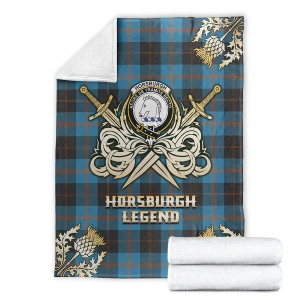 Horsburgh Clan Blanket, Scottish Tartan Horsburgh Clans Premium Blanket Gold Crest Style