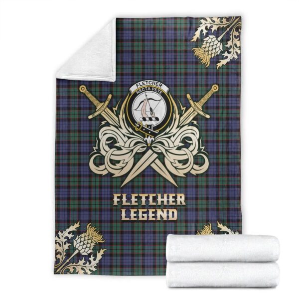 Fletcher Modern Clan Blanket, Scottish Tartan Fletcher Modern Clans Premium Blanket Gold Crest Style