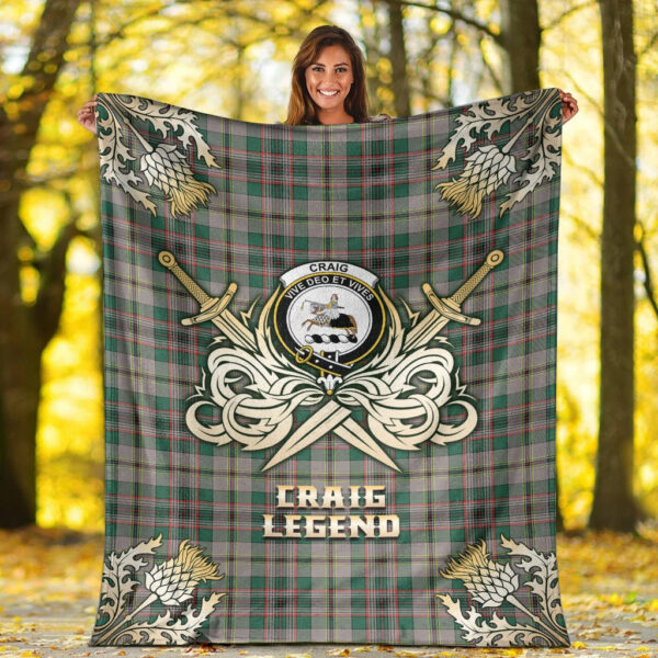 Craig Ancient Clan Blanket, Scottish Tartan Craig Ancient Clans Premium Blanket Gold Crest Style - Image 2