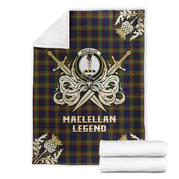 MacLellan Modern Clan Blanket, Scottish Tartan MacLellan Modern Clans Premium Blanket Gold Crest Style